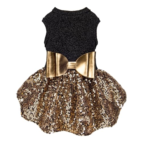 Fitwarm Fancy Dog Dress, Sparkly Sequin Dog Clothes for Small Dogs Girl, Formal Pet Wedding Attire, Cat Birthday Outfit, Black Gold, Large von Fitwarm