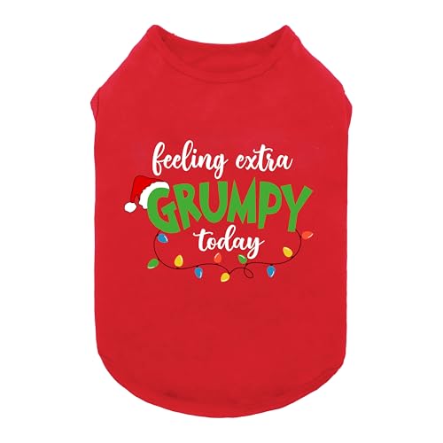 Fitwarm Feeling Extra Grumpy Today Lustiges Hunde-Shirt, Weihnachts-Hundekleidung für kleine Hunde, Jungen, Mädchen, Urlaub, Hunde-Tanktop, Haustier-Outfit, Rot, Weiß, Grün, Größe S von Fitwarm