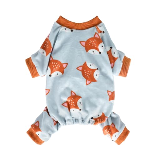 Fitwarm Funny Fox Hunde-Pyjama, warmer Einteiler, Hundekleidung für kleine Hunde, Mädchen, Jungen, leichter Samt, Haustier-Outfit, Grau, Orange, Größe L von Fitwarm