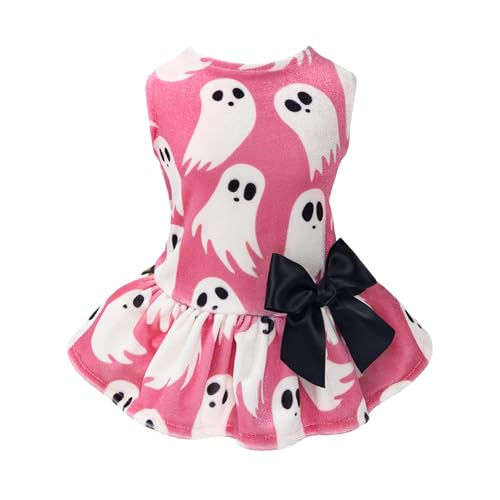 Fitwarm Halloween-Geister-Hundekleid, lustige Halloween-Kostüme, Hundekleidung für kleine Hunde und Mädchen, Haustierbekleidung, Rosa, Weiß, Schwarz, Größe L von Fitwarm