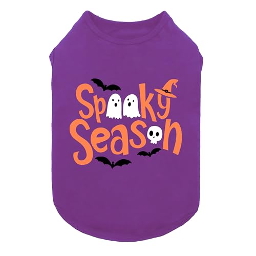 Fitwarm Halloween-Hunde-Shirt, lustige Hundekleidung für kleine Hunde, Jungen, Mädchen, Urlaub, Hunde-Tanktop, Haustier-Outfit, Violett, Orange, Größe XL von Fitwarm