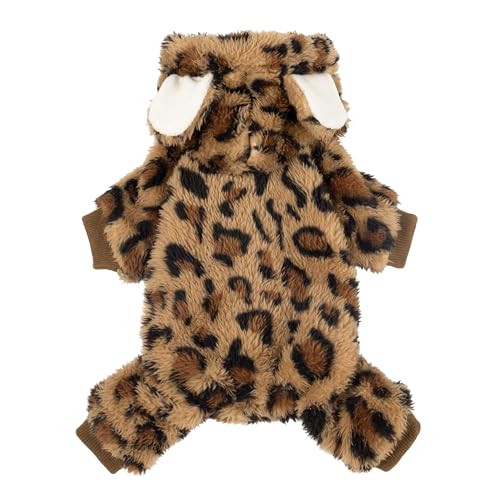 Fitwarm Halloween-Kostüm für Hunde, Leopardenmuster, lustiger Hunde-Pyjama, Hundekleidung für kleine Hunde, Jungen, Mädchen, Haustierbekleidung, Braun, Weiß, Größe XXL von Fitwarm