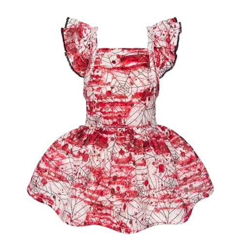 Fitwarm Halloween-Spinnennetz-Hundekleid, lustige Halloween-Kostüme, Hundekleidung für kleine Hunde und Mädchen, Haustierbekleidung, Rot, Weiß, Schwarz, Größe L von Fitwarm