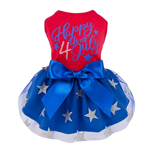 Fitwarm Happy 4th of July Hunde-Tüllkleid, patriotische Hundekleidung für kleine Hunde Mädchen, Katzenbekleidung, Rot, Königsblau, Größe M von Fitwarm