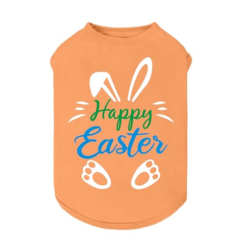 Fitwarm Happy Easter Bunny Hunde-Shirt, Oster-Hundekleidung für kleine Hunde, Jungen, Mädchen, niedliches Haustier-Outfit, Grün, Blau, Weiß, Orange, Größe L von Fitwarm