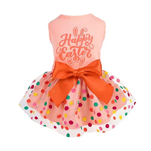 Fitwarm Happy Easter Day Hundekleid 100% Baumwolle Mädchen Hundekleidung Osterhase Hunde Kleider Haustier Bekleidung Hund Tutu mit Schleife Katze Kleidung Welpen Kleider Hundekostüm Kleidung Orange Groß von Fitwarm