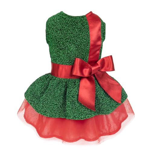 Fitwarm Hundekleid, lustiges Weihnachts-Outfit, Hundekleidung für kleine Hunde und Mädchen, Haustierbekleidung, Grün, Rot, Größe L von Fitwarm