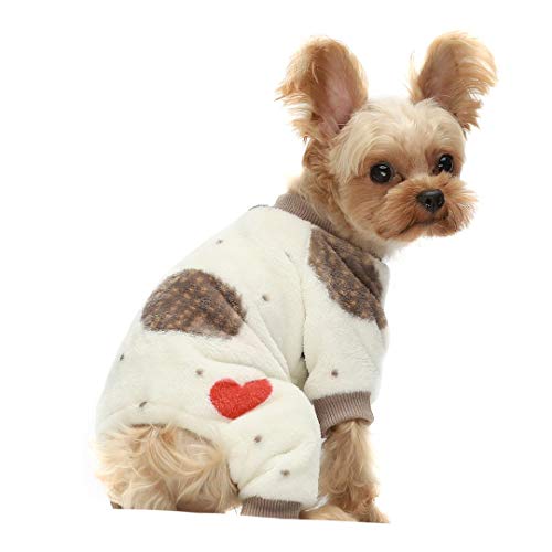 Fitwarm Igel flauschiger Hunde-Pyjama, Winterkleidung für kleine Hunde, Mädchen, Jungen, Haustier-Einteiler mit Füßen, Katzen-Outfit, Weiß, Braun, Größe XS von Fitwarm