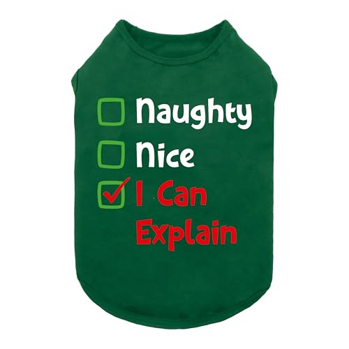 Fitwarm Naughty or Nice Weihnachts-Hunde-Shirt, Hunde-Weihnachts-Outfit für kleine Hunde, Jungen, Mädchen, lustiges Hunde-T-Shirt, Haustier-Outfit, Grün, Rot, Weiß, Größe L von Fitwarm