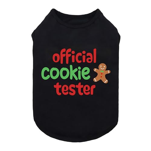 Fitwarm Offizielles Cookie-Tester, lustiges Hunde-Shirt, Weihnachts-Hundekleidung für kleine Hunde, Jungen und Mädchen, Urlaubs-Hunde-T-Shirt, Haustier-Outfit, Lebkuchen, Schwarz, Rot, Grün, Größe XL von Fitwarm