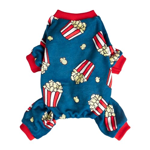 Fitwarm Popcorn Hunde-Pyjama, lustige Hundekleidung für kleine Hunde, Jungen, Mädchen, Fleece-Haustier-Einteiler mit Füßen, Blau, Rot, Weiß, Gelb, Größe XXL von Fitwarm