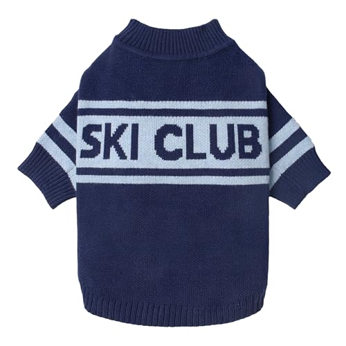 Fitwarm Ski Club Hundepullover, Thermo-Winterkleidung für kleine Hunde, Jungen, Mädchen, weicher Strickpullover, Hundepullover, Haustier-Outfit, Marineblau, Weiß, Größe S von Fitwarm