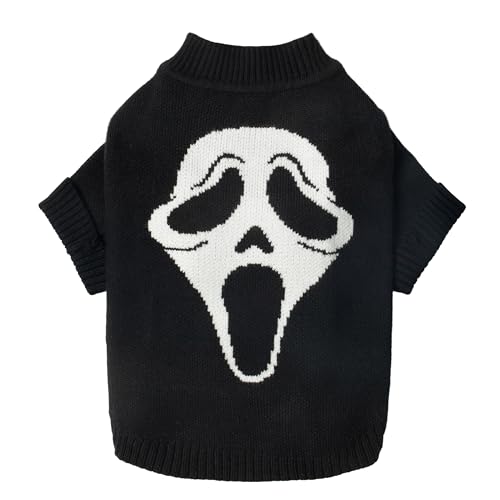 Fitwarm Spooky Ghost Dog Halloween-Pullover, Thermo-Hunde-Winterkleidung für kleine Hunde, Jungen, Mädchen, lustige Hunde-Halloween-Kostüme, Hundepullover, Haustier-Outfit, Schwarz, Weiß, Größe M von Fitwarm