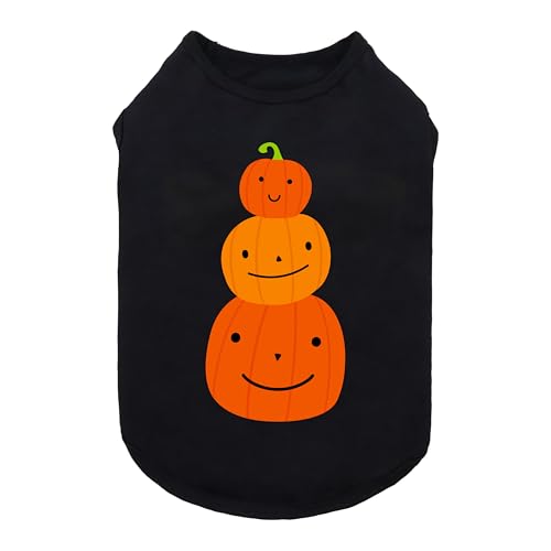 Fitwarm Thanksgiving-Hunde-Shirt, 3 Kürbisse, Herbst-Hundekleidung für kleine Hunde, Jungen, Mädchen, lustiges Hunde-T-Shirt, Haustier-Outfit, Schwarz, Orange, Größe M von Fitwarm