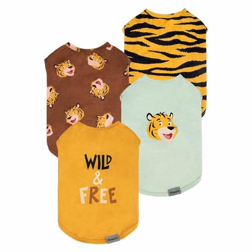 Fitwarm Tiger-Hunde-Shirt, Sommer-Hundekleidung für kleine Hunde, Jungen, Mädchen, lustiges Hundekostüm, T-Shirt, Haustier-Outfit, Gelb, Braun, Schwarz, Grün, Größe XL, 4 Stück von Fitwarm