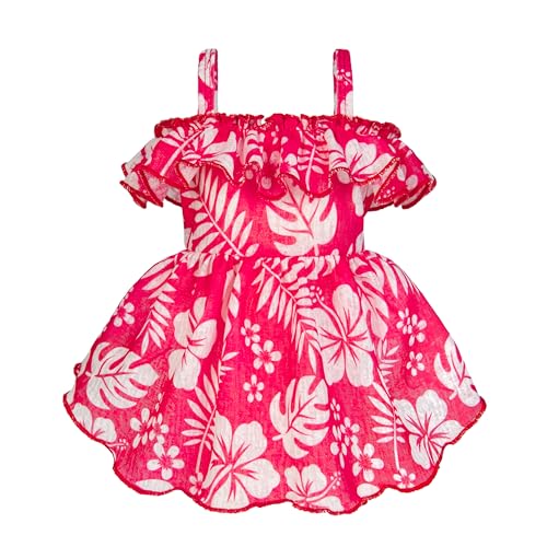 Fitwarm Tropisches Hundekleid, gerüscht, Hawaii-Kleid, Sommerkleidung für kleine Hunde und Mädchen, Haustier-Outfit, Rot, Weiß, Größe S von Fitwarm