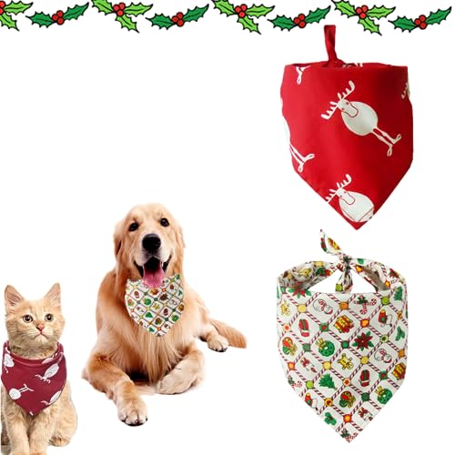 Weihnachten Hundehalstuch, 2 Stück Haustier Bandanas, Weihnachten Haustier Halstuch, Haustier Dreieck Lätzchen, für kleine, mittelgroße, große Hunde und Katze (S, style4) von FiveMileBro