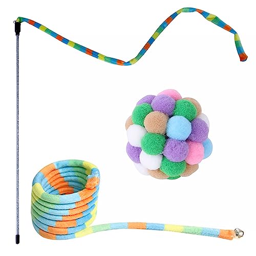 Fivetoo Regenbogenstab Katzenspielzeug | Stick Cat Teaser Zauberstab mit Regenbogenband Charmer - Stick-Katzenspielzeug mit Ball, sicherer Spaß, bunt, zum Spielen und Trainieren von Kätzchen von Fivetoo