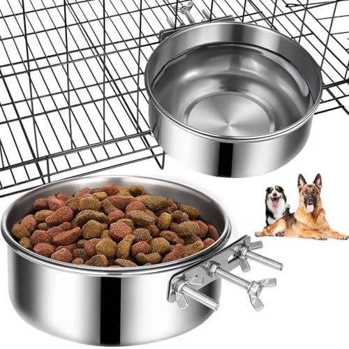 Fivetwofive Hundenäpfe 2er-Pack, Edelstahl-Hundefutternapf und Wassernapf, Hängende Hundenäpfe für Käfigkäfige, Hundehütten, Auslaufsicher, Langlebig, Einfach zu Verwenden von Fivetwofive