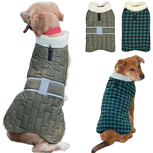 Fiyade Hundemantel wasserdichte Jacken, Wendbarer Warme Winterjacken für Kleine, Mittelgroße Hunde Tuch Winterweste, Reflektierend Hundejacke Hundepullover, Mittelgroße Hundemantel Grün 2XL von Fiyade