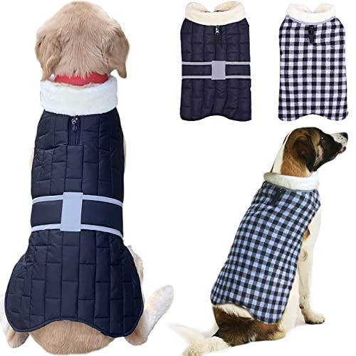 Fiyade Hundemantel wasserdichte Jacken, Wendbarer Warme Winterjacken für Kleine, Mittelgroße Hunde Tuch Winterweste, Reflektierend Hundejacke Hundepullover, Mittelgroße Hundemantel Schwarz M von Fiyade