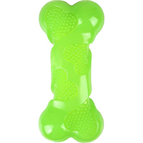 F Hundespielzeug aus TPR KRICO Dental Squeaky Knochen grün 12 cm von Flamingo