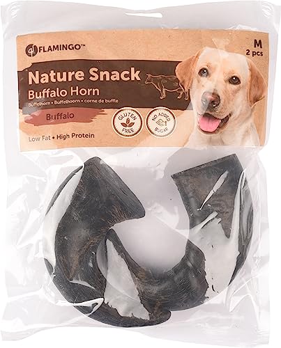 Flamingo Nature Büffelhorn Snack Medium - 2 Stück, 360 g, Natürlicher und Langlebiger Kausnack für Hunde von Flamingo