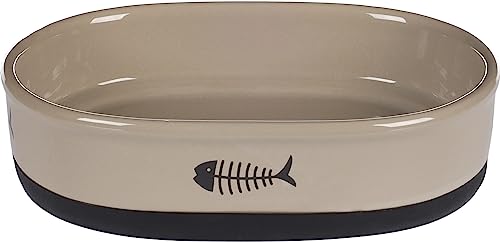 Flamingo FUTTER- UND TRINKNAPF KATZE AURI KERAMIK TAUPE OVAL ANTI-RUTSCH 550ML 18,5x13x5CM von Flamingo