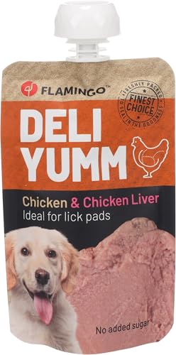 Flamingo Snack Deli Yumm Pasta mit Huhn und Leber – 90gr, Gesunder Flüssigsnack für Hunde, Perfekt für Leckmatten von Flamingo