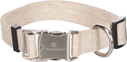 Flamingo Halsband für Hund Lago beige L 46-65cm 25mm - Stufenlos verstellbar - Verchromte Klickschnalle und Ring für Leine von Flamingo