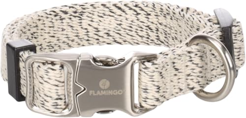 Flamingo Halsband für Hund Lago weiß/schwarz XS 20-35cm 15mm - Stufenlos verstellbar - Verchromte Klickschnalle und Ring für Leine von Flamingo