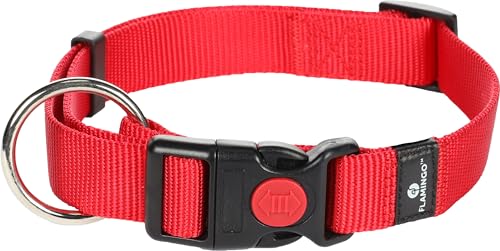 Flamingo Halsband für Hund Ziggi rot L - 45-65cm 25mm - Stufenlos verstellbar - Mit zugentlastung - Klickschnalle mit Sicherheitsschloss von Flamingo