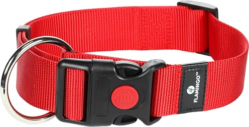 Flamingo Halsband für Hund Ziggi rot XL - 55-75cm 40mm - Stufenlos verstellbar - Mit zugentlastung - Klickschnalle mit Sicherheitsschloss von Flamingo