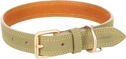 Flamingo Halsband für Hund Virginia grün L 43-53cm 25mm - Mit einem Ring für ID-Anhänger - Genäht für extra Stärke von Flamingo