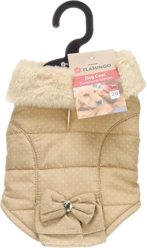 Flamingo Guzzi Jacke – Beiges Weiches Fleece mit Schleife, 20 cm, Ideal für kleine Hunde wie Chihuahua, Yorkshire Terrier, Pudel usw. von Flamingo