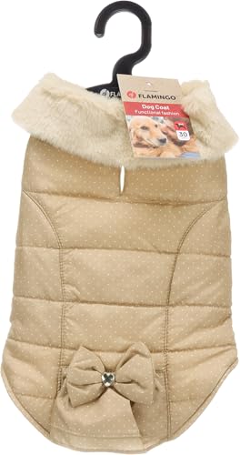 Flamingo Guzzi Jacke – Beiges Weiches Fleece mit Schleife, 30 cm, Ideal für kleine Hunde wie Chihuahua, Yorkshire Terrier, Pudel usw. von Flamingo