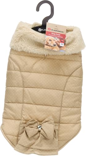 Flamingo Guzzi Jacke – Beiges Weiches Fleece mit Schleife, 35 cm, Ideal für kleine Hunde wie Chihuahua, Yorkshire Terrier, Pudel usw. von Flamingo