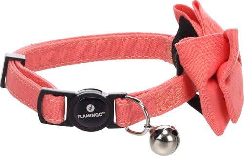 Flamingo Halsband mit Schleife Lomi Zartrosa – 20-35cm x 10mm x 2mm, Mit Abnehmbarem Schleifchen und Katzenbändchen für Katzen von Flamingo