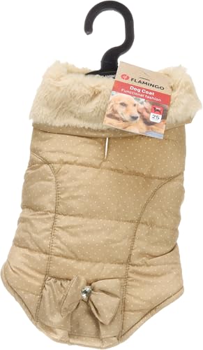 Flamingo Guzzi Jacke – Beiges Weiches Fleece mit Schleife, 25 cm, Ideal für kleine Hunde wie Chihuahua, Yorkshire Terrier, Pudel usw. von Flamingo