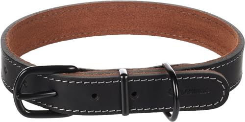 Halsband Montana Leder SCHWARZ L 43,5-53,5CM 25MM von Flamingo