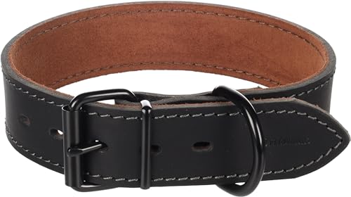 Halsband MONTANA Leder BREIT SCHWARZ L 45-55CM 40MM von Flamingo