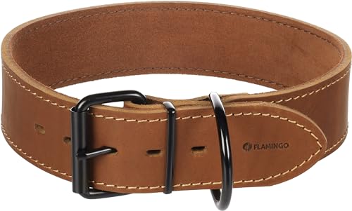 Halsband MONTANA Leder BREIT COGNAC XXXL 58-68CM 50MM von Flamingo