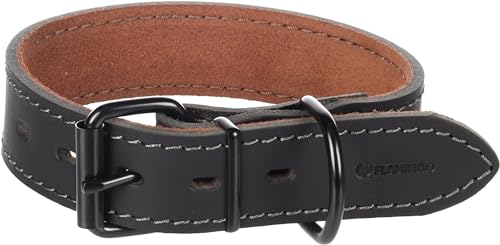 Halsband MONTANA Leder BREIT SCHWARZ M 35-45CM 35MM von Flamingo