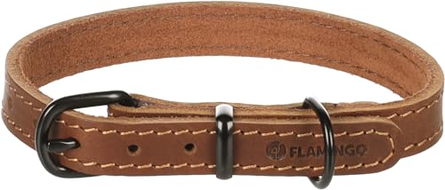 Halsband MONTANA Leder COGNAC S 29,5-35,5CM 15MM von Flamingo