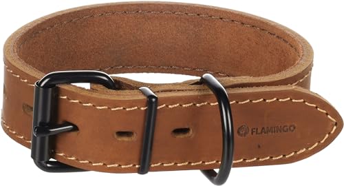 Halsband Montana Leder BREIT Cognac M 35-45CM 35MM von Flamingo