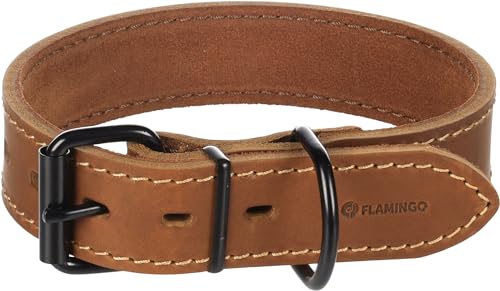 Halsband MONTANA Leder BREIT COGNAC M/L 39,5-49,5CM 35MM von Flamingo