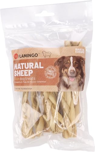 Flamingo Snack Nature – Schafshaut Dünn | 100% Natürlich & Leichter Kausnack für Hunde! von Flamingo