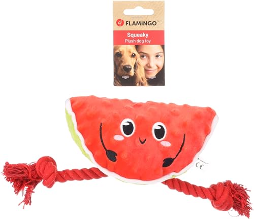 Flamingo Spielzeug für Hunde Bubto Wassermelone mit Seil rot - 17x10x20cm - Mit Squeaker von Flamingo