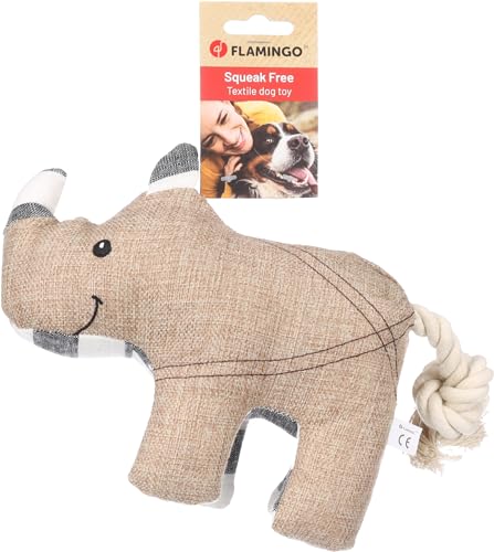 Flamingo Spielzeug Wigri Nashorn mit Seil Beige – Geräuschlos für Ruhiges Spielen, Ideal für Hunde! von Flamingo