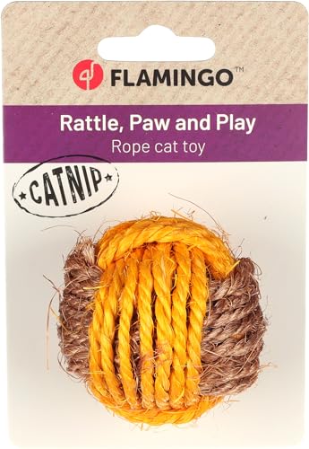 Flamingo Spielzeug für Katze Justo Bällchen Braun & Gelb - Durchemmer 5,5cm - Mit Rasselgeräusch und Katzenminze von Flamingo